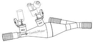 Schema chambre d'inhalation CombiHaler pour circuit de ventilation mécanique avec aérosol-doseur et nébuliseur